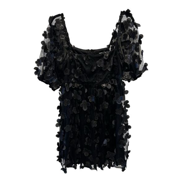 NWT TCEC Black 3D Floral Butterfly Short Sleeve Mini Dress Womens Medium - Picture 1 of 6